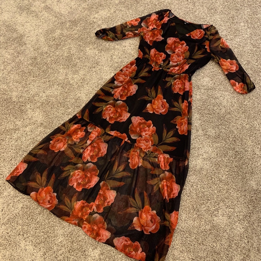 Floral, long sleeve dress.